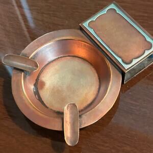 Vintage SilverCrest Bronze & Sterling Overlay Ashtray + Matchbox Holder